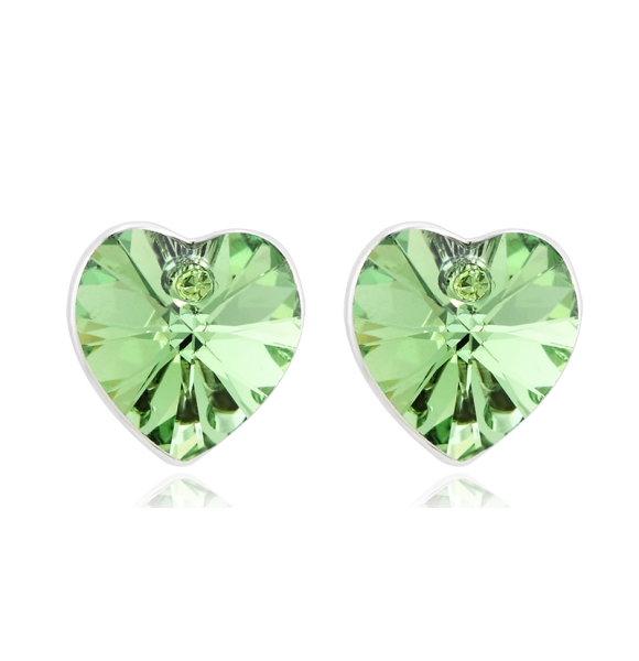 Hermosos Aretes de Cristal Swarovski Color Verde En Forma de Corazón