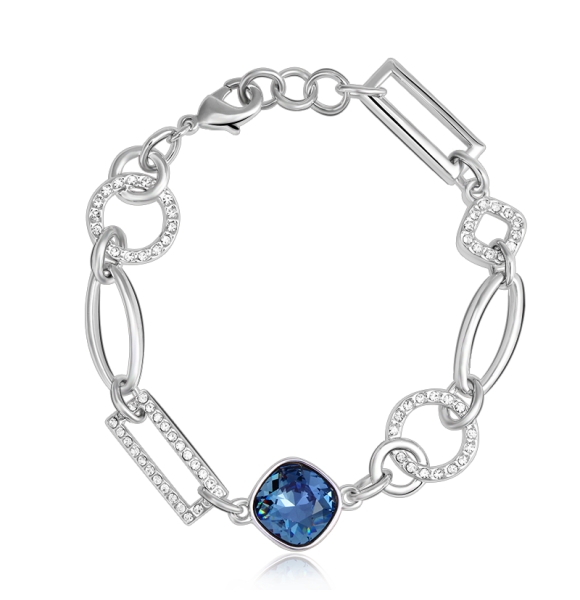 Pulsera de Rodio con Cristal Swarovski Azul