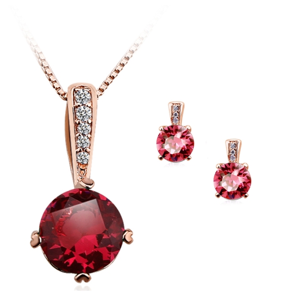 Lindo Juego de Collar y Aretes color Fiucsa