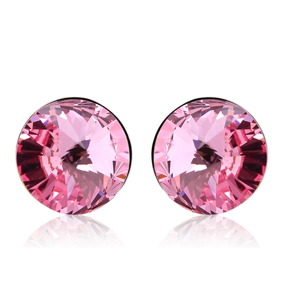 Aretes Solitarios de Color Rosa de Cristal Swarovski