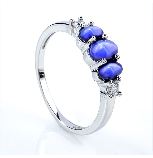 Anillo de 3 Zafiro Estrella Con Plata 925