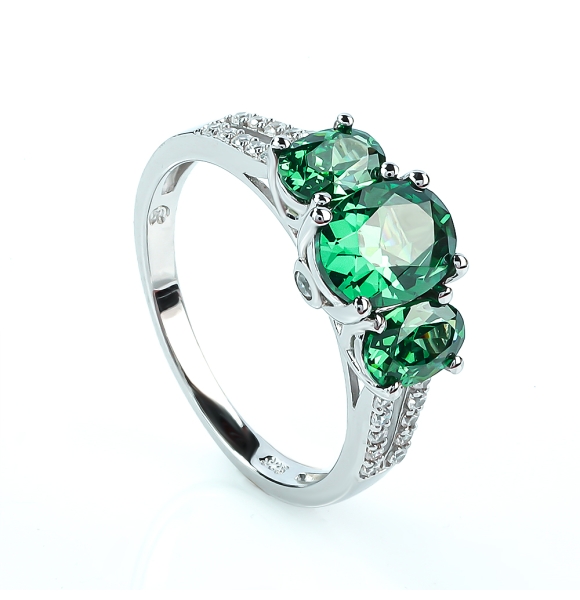 Anillo de Plata con 3 Piedras de Alejandrita ( Azul/ Verde )