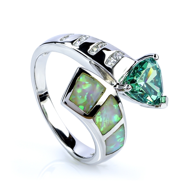 Anillo de Alejandrita con Ópalo blanco y Hermosas Piedras Zirconia en Plata de Ley