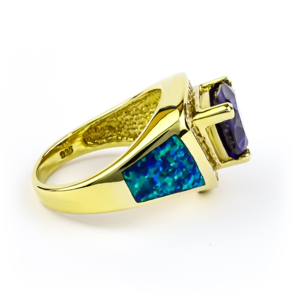 Anillo de Plata con Baño de Oro, Tanzanita y Opalo Azul
