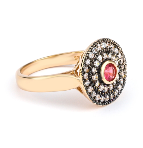 Anillo de Rubi de Corte Redonda con Plata Baño De Oro Rosa