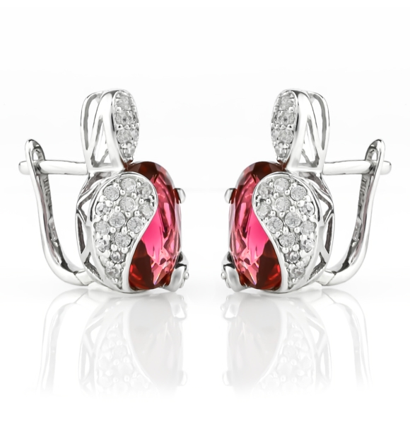 Aretes de Plata Fina .925 con Turmalina Rosa