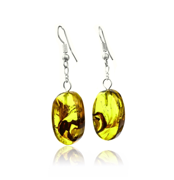 Aretes de Ambar Natural Con Hormiga 55 mm x 15 mm