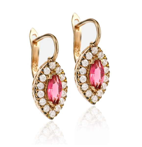 Aretes de Plata Fina Con Ruby Baño de Oro Rosa