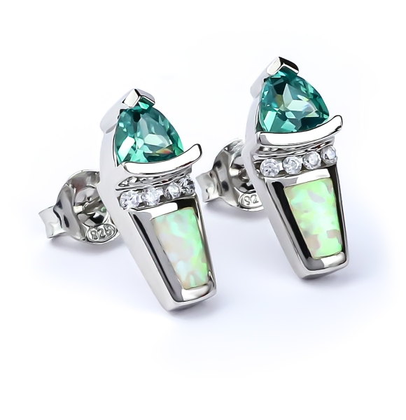 Aretes de Plata .925 con Alejandrita y Ópalo Blanco