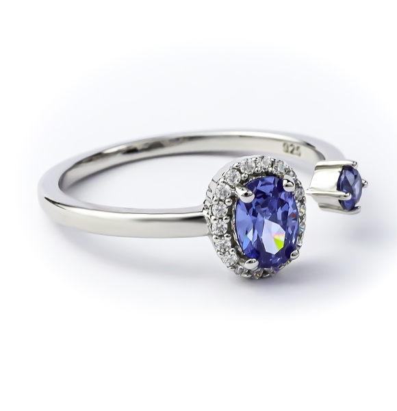 Hermoso Anillo de Doble Tanzanita en Plata de Ley 925