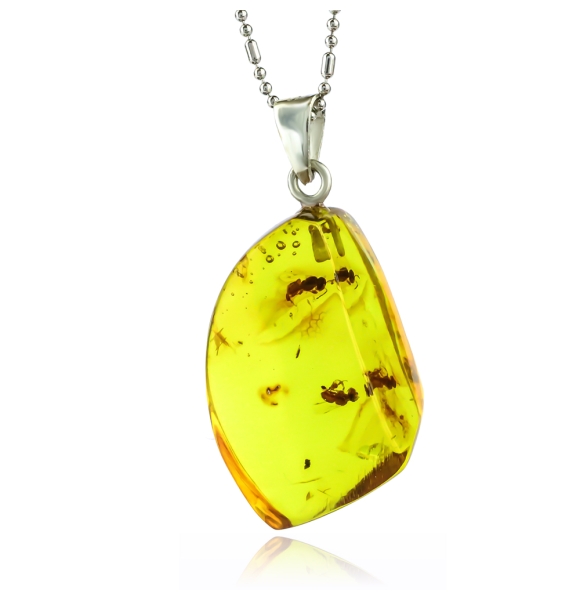 Dije de Ambar Natural Con Hormigas 30 mm x 17 mm