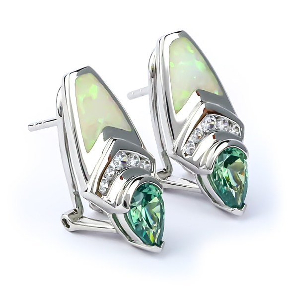 Aretes de Alejandrita y Ópalo Blanco en Plata de Ley .925