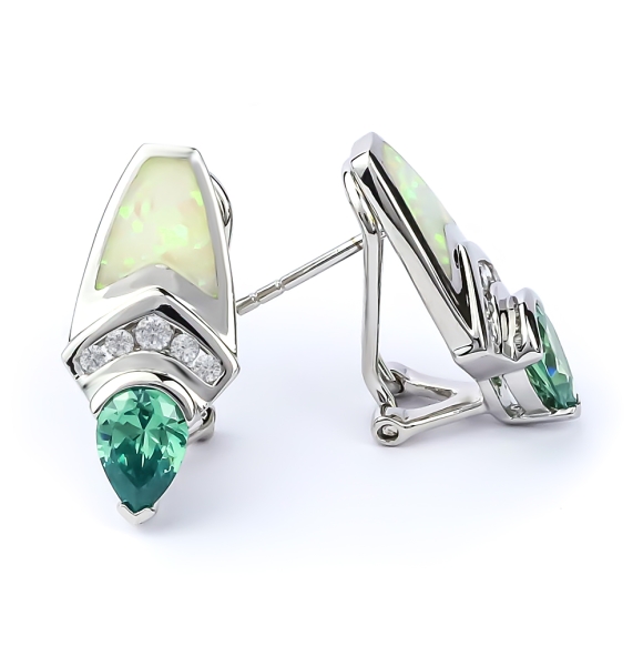 Aretes de Alejandrita y Ópalo Blanco en Plata de Ley .925