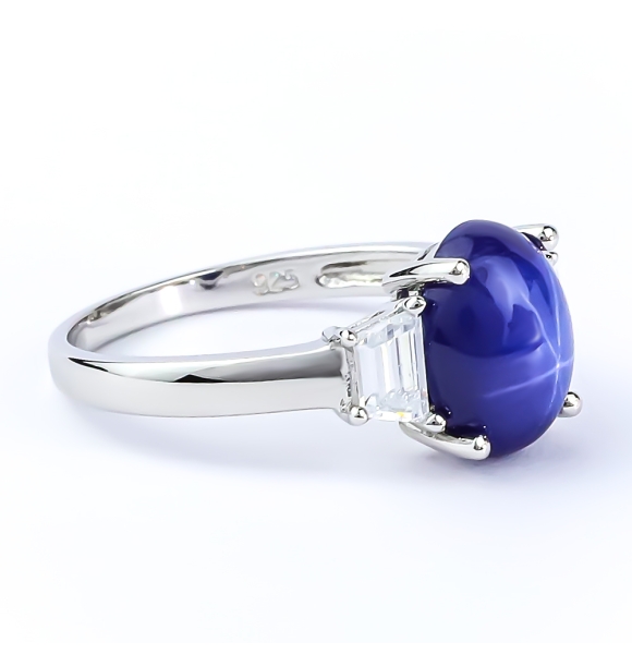 Anillo de Zafiro Azul Estrella Con Plata