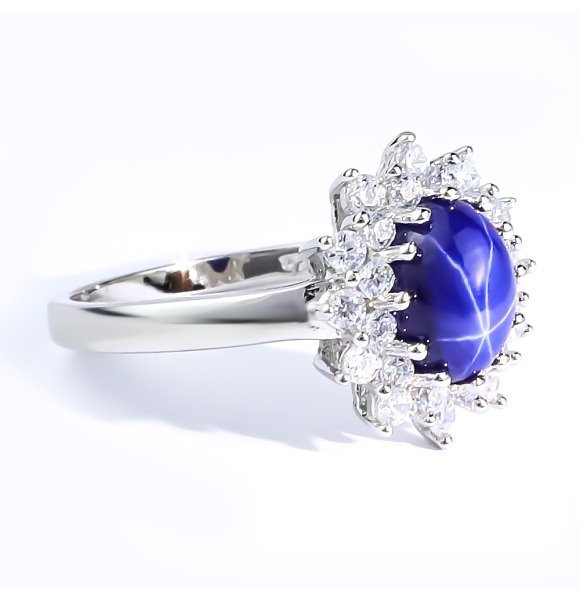 Anillo de Zafiro Estrella Con Plata