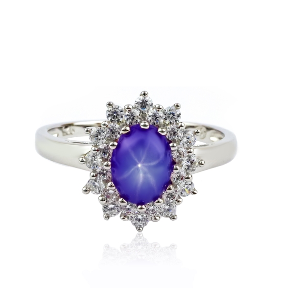 Anillo de Zafiro Estrella Con Plata
