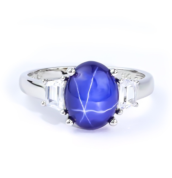 Anillo de Zafiro Azul Estrella Con Plata