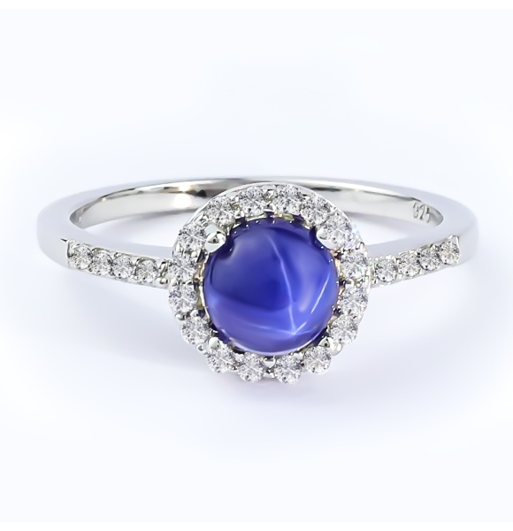 Anillo de Solitario Zafiro Estrella Con Plata 925