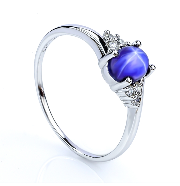 Solitario de Zafiro Estrella Azul Con Plata 925