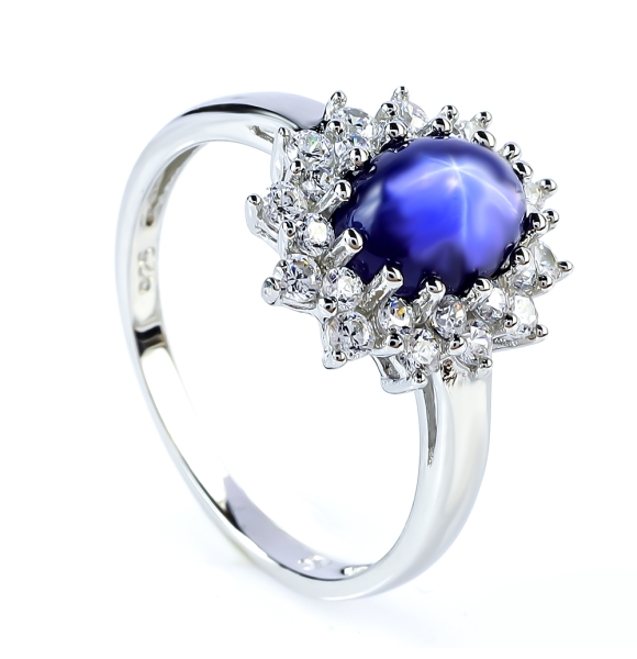 Anillo de Zafiro Estrella Con Plata