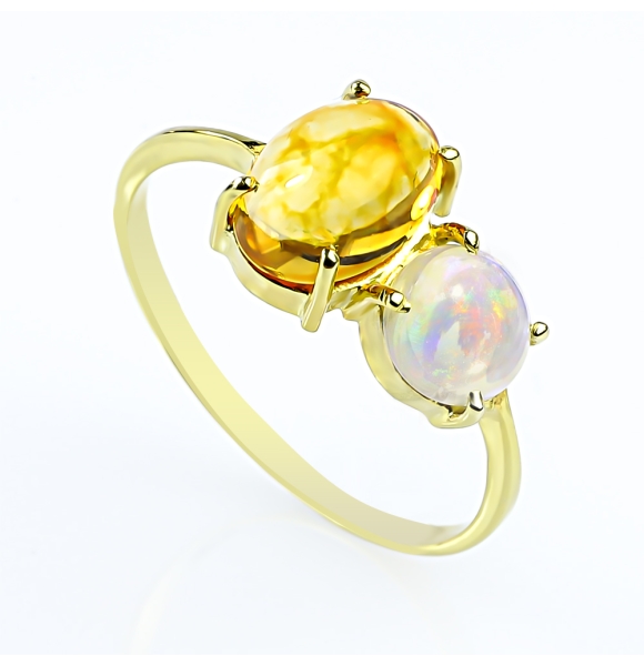 Anillo de Oro Amarillo 14K Con Opalo Mexicano Genuino