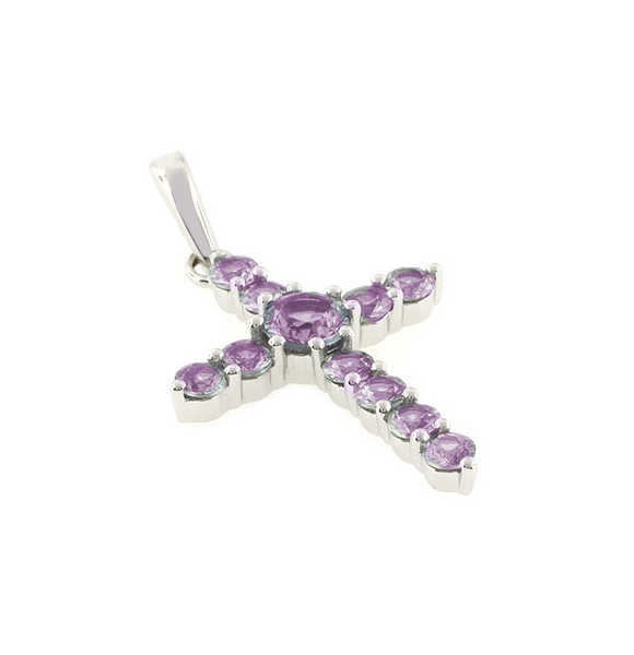 Precioso Dije de Cruz con Alejandrita en Plata .925