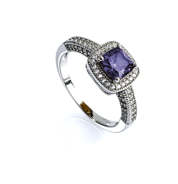 Halo Amatista Anillo de Compromiso