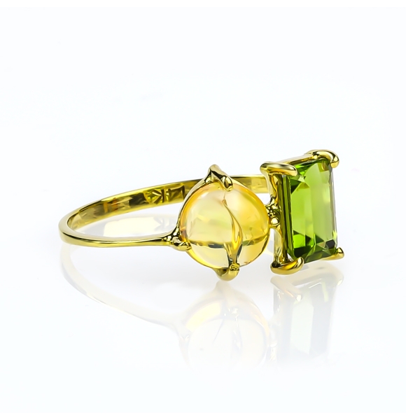 Anillo de Oro Amarillo 14K Opalo Con Peridoto Genuino