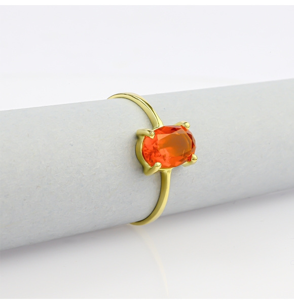 Anillo de Oro Amarillo 14K Opalo de Fuego