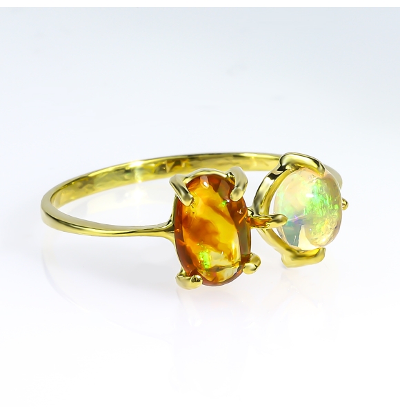 Anillo de Opalo de Fuego Mexicano 14K Oro Amarillo