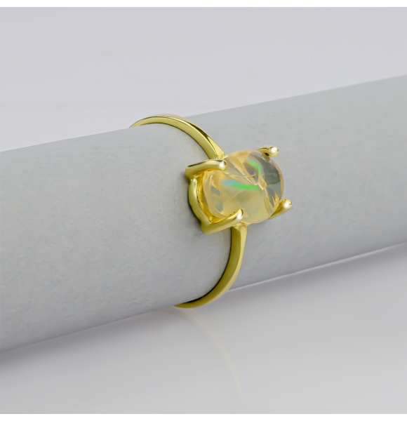 Anillo de Opalo Corte Natural Mexicano 14K Oro Amarillo