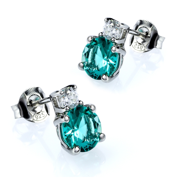 Aretes de Plata Sterlina Con Paraiba en Corte Redondo