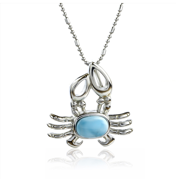 Dije de Cangrejo Larimar Genuina Con Plata de Ley