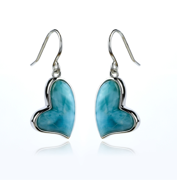Aretes de Larimar Genuina Corazon Con Plata de Ley
