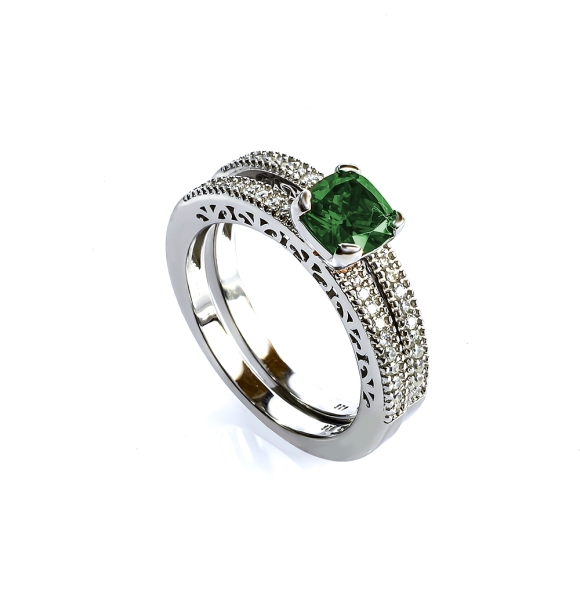 Doble Anillo de Plata Esmeralda