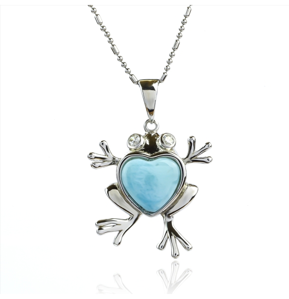 Dije de Rana Larimar Genuina Con Plata de Ley