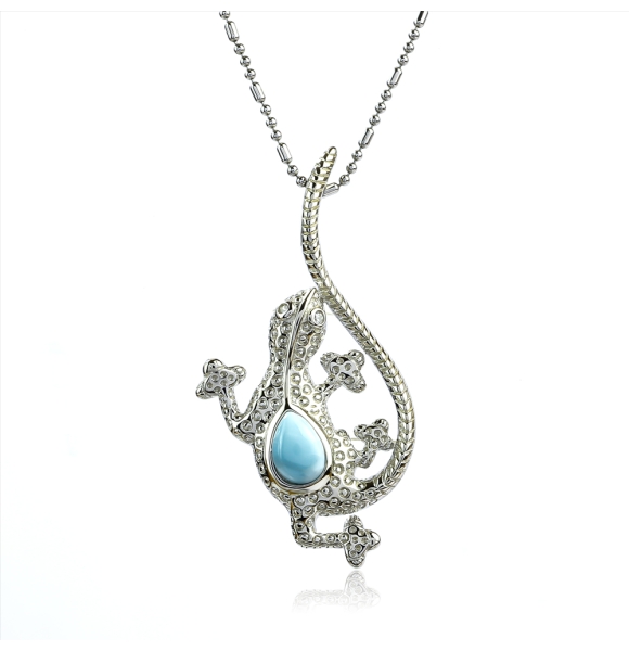 Dije de Lagartija Larimar Genuina Con Plata de Ley