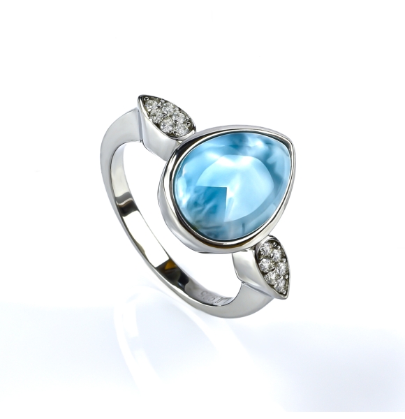 Anillo de Larimar Genuina Cabuchon