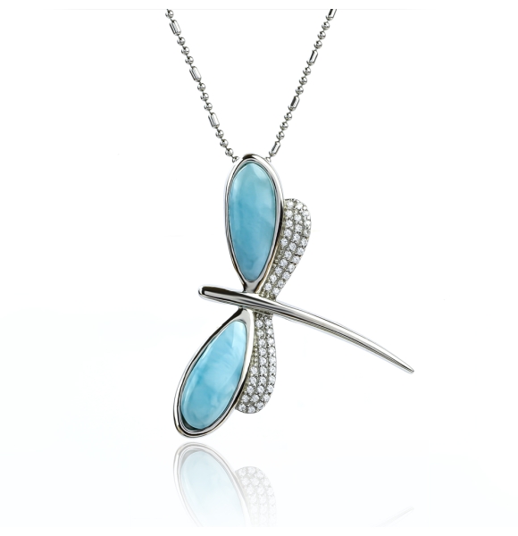 Dije de Libélula Larimar Genuina Con Plata de Ley