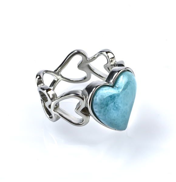 Anillo de Larimar Genuina Cabuchon Corazones