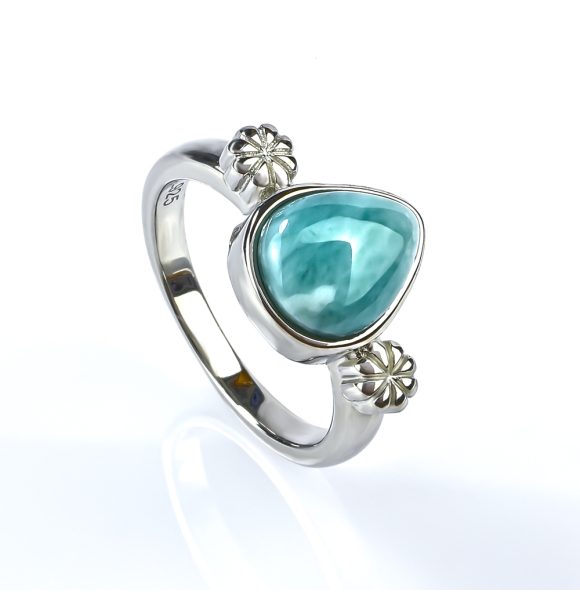 Anillo de Larimar Genuina Cabuchon Corte Pera