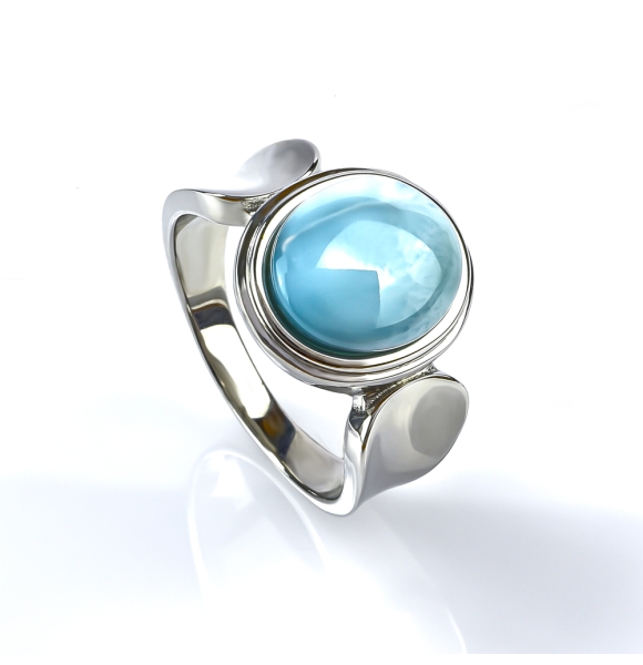 Anillo de Larimar Genuina Cabuchon Corte Ovalado