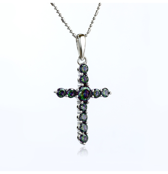 Dije de Cruz con Topacio Místico en Plata Fina .925