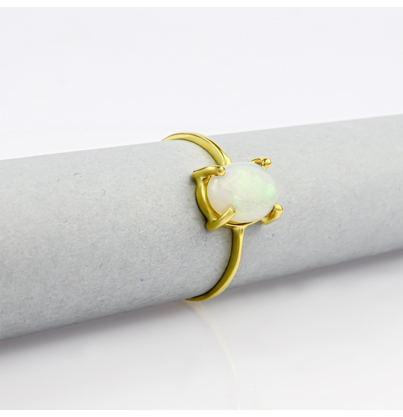 Anillo de Opalo Blanco Mexicano 14K Oro Amarillo