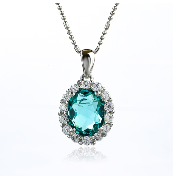 Dije de Plata Fina y Paraiba en Corte de Óvalo