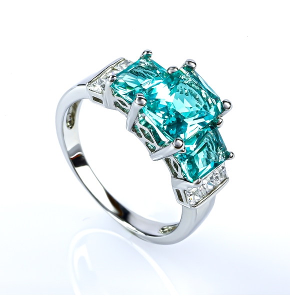 Anillo de Plata .925 con 3 Gemas de Paraiba