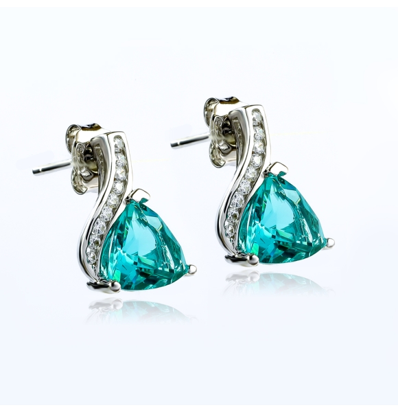 Aretes con Paraiba en Plata de Ley .925