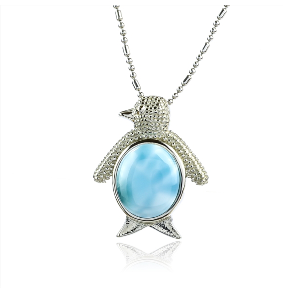 Dije de Pingüina Larimar Genuina Con Plata de Ley