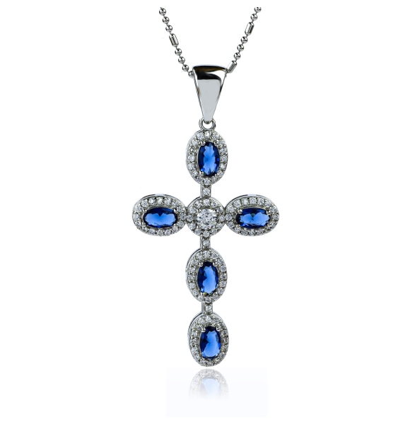 Cruz de Plata Con Zafiro