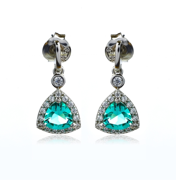 Aretes de Paraiba Corte Trillion en Plata .925